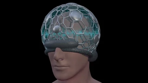 Man wearing sensory web cap on head. 3d animation render Stock-Footage 274034727