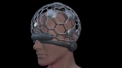 Man wearing sensory web cap on head. 3d animation render Stock Footage 274034728