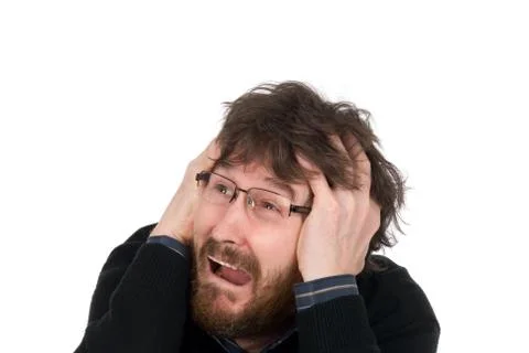 The man wearing spectacles is afraid Stock Photos