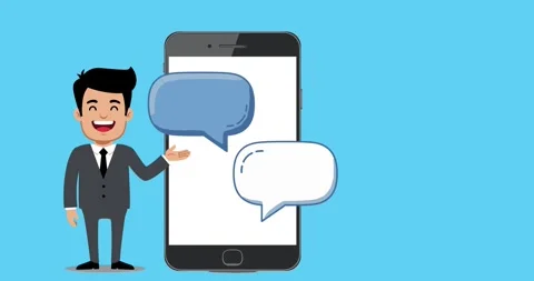 A man wearing a suit with a 2D illustration nuance is showing a smartphone. Stock Footage 317411202