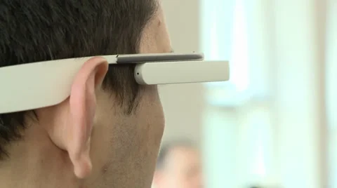MAN WEARING TECHNOLOGICAL TECH FUTURISTIC GOOGLE TYPE GLASSES Stock Footage 36009039