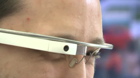 MAN WEARING TECHNOLOGICAL TECH FUTURISTIC GOOGLE TYPE GLASSES Stock Footage 36009187
