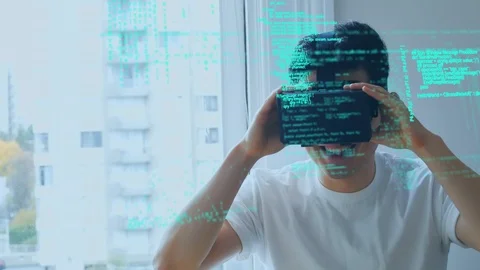 Man wearing virtual goggles Stock Footage 107674146