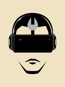 Man wearing a virtual reality goggles Stock Illustration