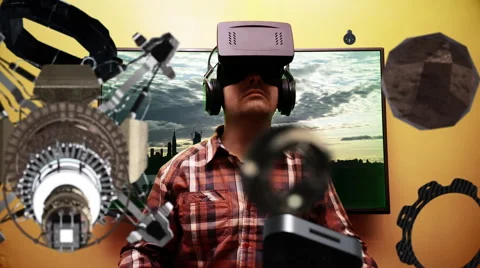 Man Wearing Virtual Reality Headset Stock Footage 58734679