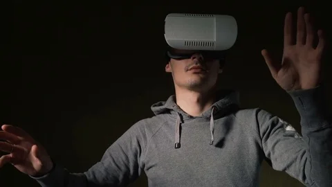 Man wearing virtual reality headset at living room. Stock Footage 74733723