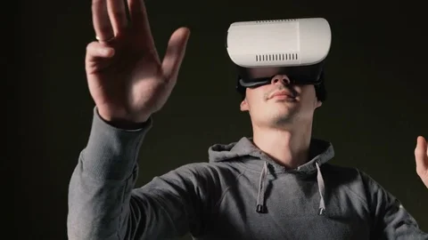 Man wearing virtual reality headset at living room. Stock Footage 74837956