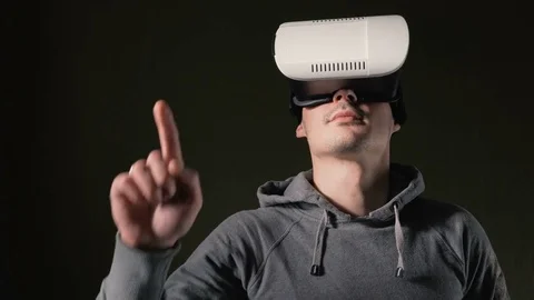 Man wearing virtual reality headset at living room. Stock Footage 74873316