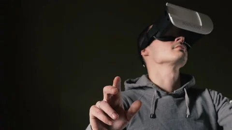 Man wearing virtual reality headset at living room. Stock Footage 74873690