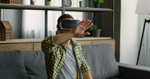 Man is wearing virtual reality headset Stock-Footage 113212421