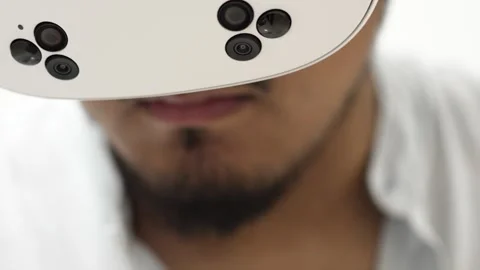 Man wearing virtual reality headset, future daily life 스톡 동영상 309772535