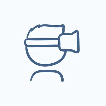 Man wearing virtual reality headset sketch icon Stock Illustration