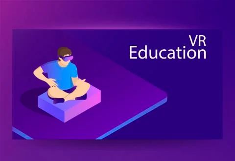 Man wearing virtual reality headset. VR Education concept. Vector isometric Stock Illustration