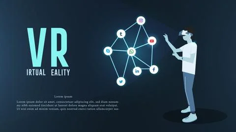A man wearing a virtual reality headset. Abstract VR world concept vector. Stock Illustration