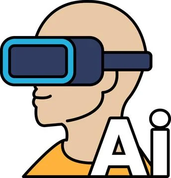 A man wearing a virtual reality headset with the letters AI on his head Stock Illustration