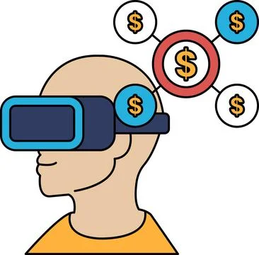 A man wearing a virtual reality headset with a dollar sign on his head Stock Illustration