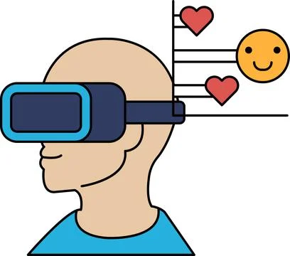 A man wearing a virtual reality headset with a smile on his face Stock Illustration