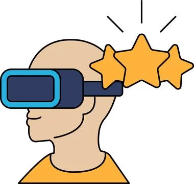 A man wearing a virtual reality headset with three stars on his head Stock Illustration