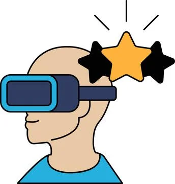 A man wearing a virtual reality headset with two stars on his head Stock Illustration