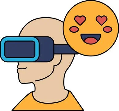 A man wearing a virtual reality headset with a smiling face and a heart Stock Illustration