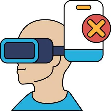 A man wearing a virtual reality headset with a cell phone on his head Stock Illustration