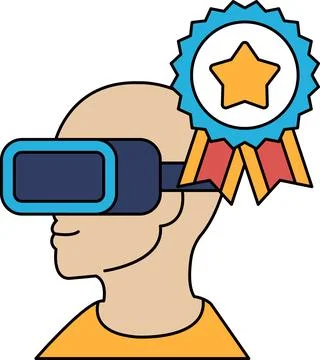 A man wearing a virtual reality headset with a star and a ribbon on his head Stock Illustration
