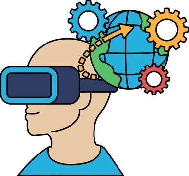 A man wearing a virtual reality headset is looking at a globe Stock Illustration