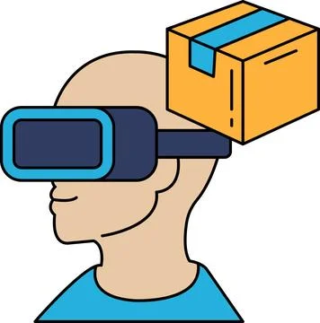A man wearing a virtual reality headset with a box on his head Stock Illustration