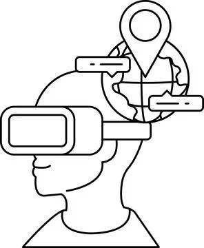 A man wearing a virtual reality headset with a globe in the background Stock Illustration