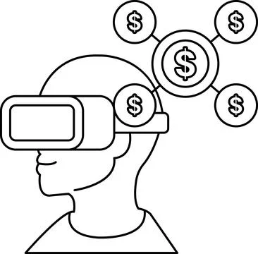 A man wearing a virtual reality headset with a dollar sign on his head Stock Illustration