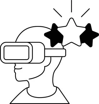 A man wearing a virtual reality headset with two stars on his head Stock Illustration