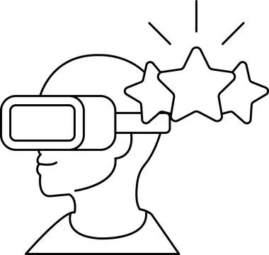 A man wearing a virtual reality headset with three stars on his head Stock Illustration