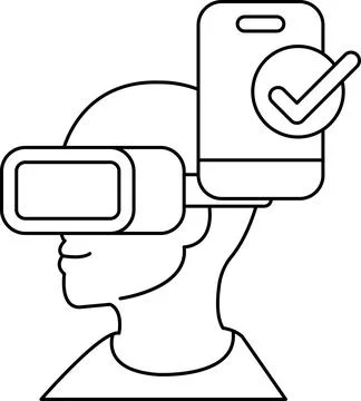 A man wearing a virtual reality headset with a cell phone in his hand Stock Illustration