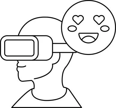 A man wearing a virtual reality headset with a smiling face and a heart Stock Illustration