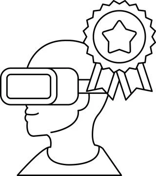 A man wearing a virtual reality headset with a star and a ribbon on his head Stock Illustration