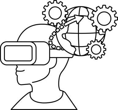 A man wearing a virtual reality headset is looking at a globe Stock Illustration