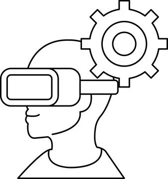 A man wearing a virtual reality headset with a gear on his head Stock Illustration