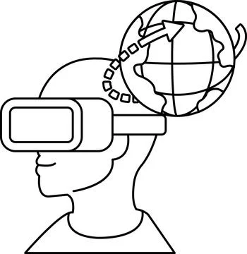 A man wearing a virtual reality headset is looking at a globe Stock Illustration