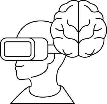 A man wearing a virtual reality headset is looking at a brain Stock Illustration