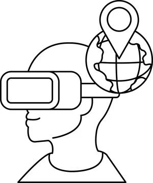 A man wearing a virtual reality headset with a globe in the background Stock Illustration