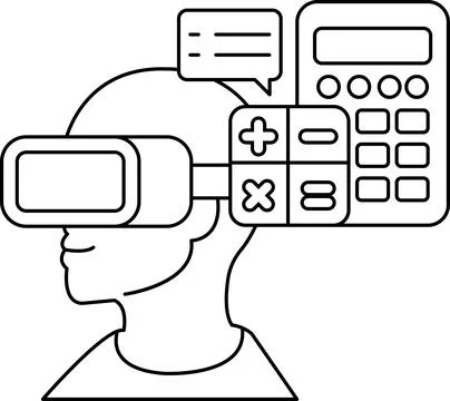 A man wearing a virtual reality headset is looking at a calculator Stock Illustration
