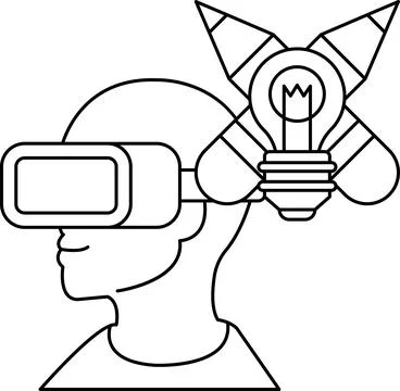 A man wearing a virtual reality headset is looking at a light bulb Stock Illustration