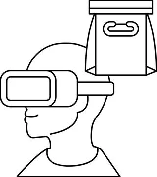 A man wearing a virtual reality headset is holding a bag Stock Illustration