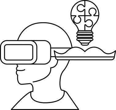 A man wearing a virtual reality headset is looking at a light bulb Stock Illustration