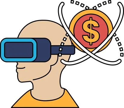 A man wearing a virtual reality headset is looking at a dollar sign Stock Illustration