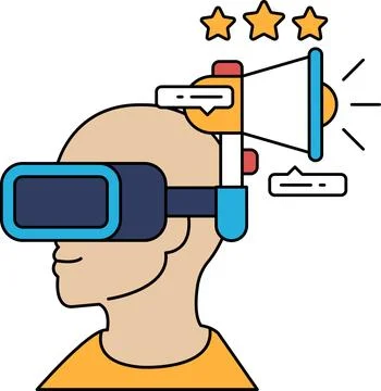 A man wearing a virtual reality headset with a large speaker on his head Stock Illustration