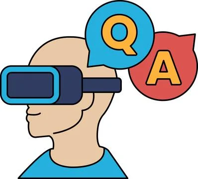 A man wearing a virtual reality headset with a question mark Stock Illustration