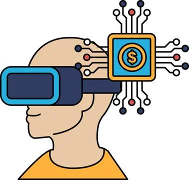 A man wearing a virtual reality headset with a dollar sign on his head Stock Illustration