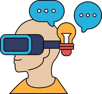 A man wearing a virtual reality headset with a light bulb on his head Stock Illustration