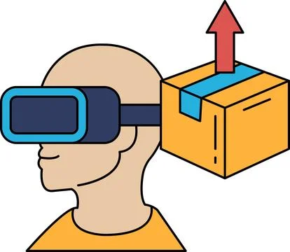 A man wearing a virtual reality headset is holding a box Stock Illustration